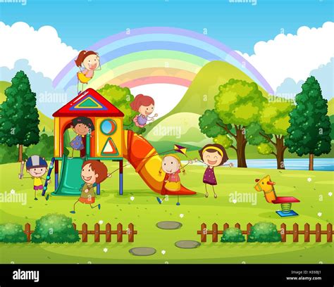 Children Playing In The Park At Daytime Illustration Stock Vector Image