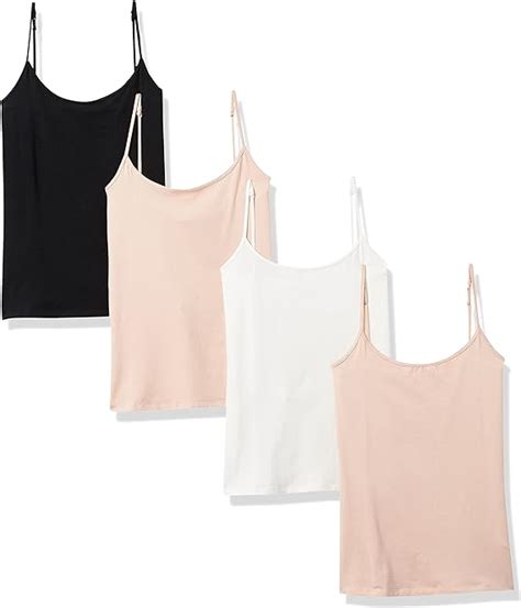 Amazon Essentials Womens 4 Pack Slim Fit Camisole Beigebeigewhiteblack Large Amazonca