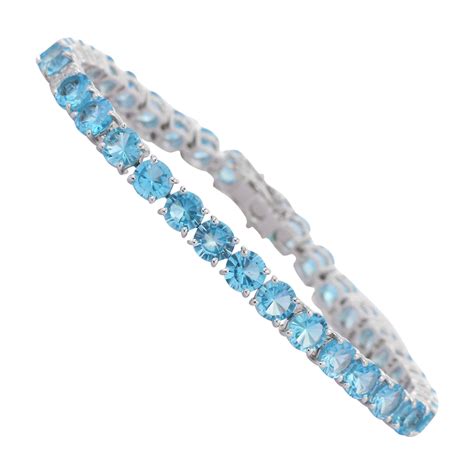 18ct White Gold London Blue Topaz Tennis Bracelet At 1stDibs London