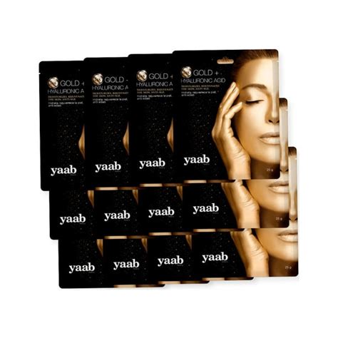 Yaab Pack 12 Mascarillas Faciales 24k Gold Y ácido Hialurónico