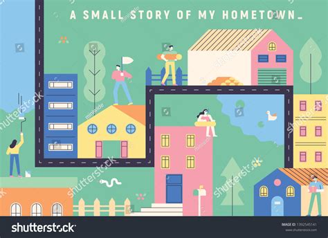 Hometown Illustration Map Concept Flat Design Stock Vector (Royalty ...