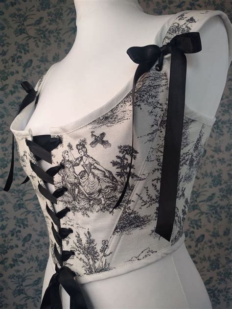 18th Century Toile De Jouy Corset Stays In Ivory And Black