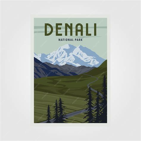 Premium Vector Denali National Park Vintage Poster Illustration