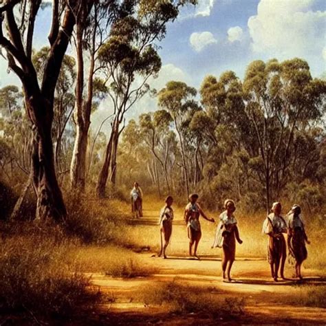 Australian Aborigines Walking Through The Outback A Stable Diffusion