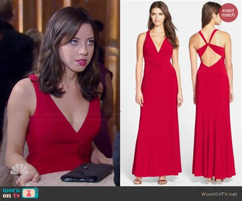 WornOnTV: April’s red v-neck gown on Parks and Recreation | Aubrey ...