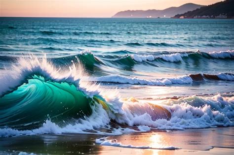 Una Ola Rompe En La Playa Con El Sol Poni Ndose Detr S Foto Premium