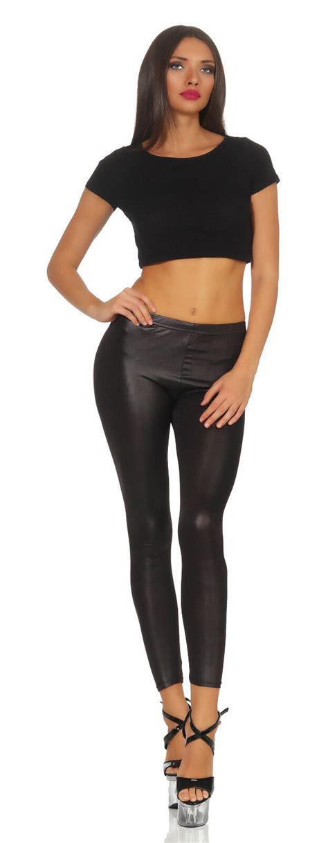 Damen Leggings Hose High Waist Jeggings Treggings Stretch Lederimitat