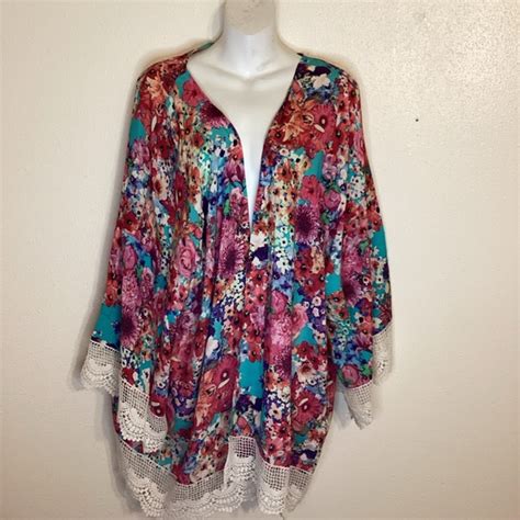 Umgee Tops Umgee Lace Kimono 2xl Plus Multi Colors Floral Poshmark