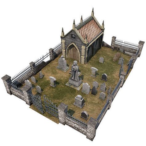 3d Model Medieval Cemetery Vr Ar Low Poly Fbx Tga Unitypackage