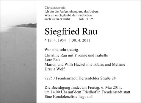 Traueranzeigen Von Siegfried Rau Zvw Trauer