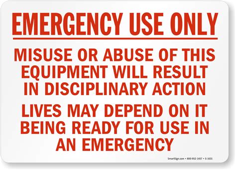 Emergency Use Only Disciplinary Action Sign Sku S 1631