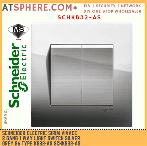 Schneider Electric Sirim Vivace 2 Gang 1 Way Press Flush Light Switch Silver Grey 86 Type Kb32