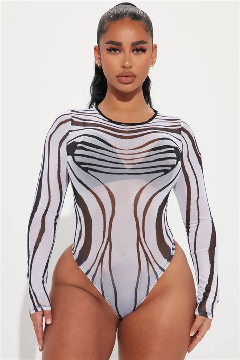 Body Effect Mesh Bodysuit Whiteblack Fashion Nova