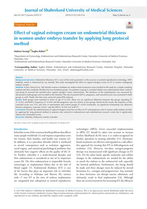 Effect Of Vaginal Estrogen Cream On Endometrial Thickness In Women Under Embryo Transfer By