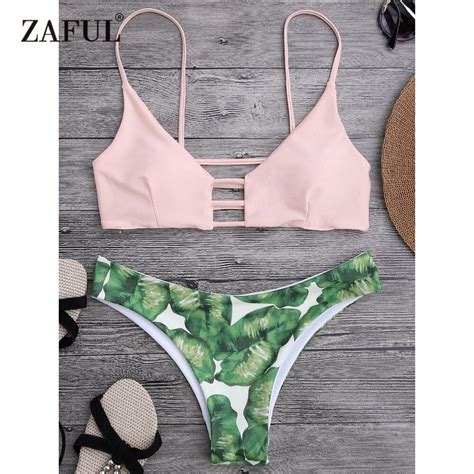 ZAFUL Bikini Nueva Palmera Estampado Escalera Cortado Bikini Traje De