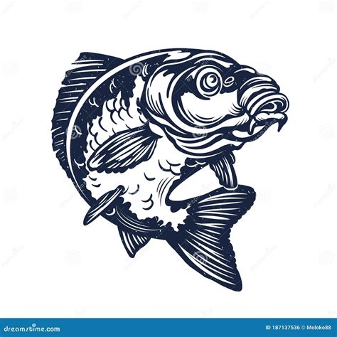 Vintage Carp Fishing Logo. Black and White. Vector Illustration. Stock ...