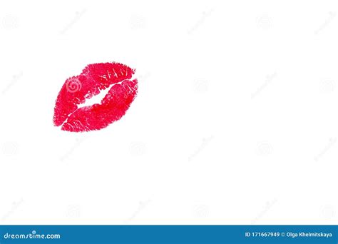 Lipstick Kiss Isolated On White Background Red Kiss Lips Stamped On A