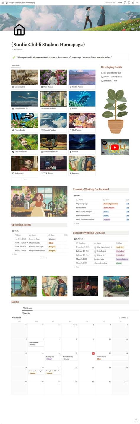Studio Ghibli Planner Notion Dashboard Notion Template Notion Template