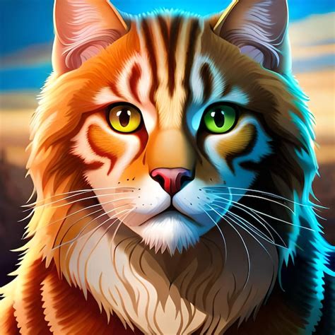 Una Pintura De Un Gato Con Ojos Verdes Y Un Fondo Azul Y Amarillo