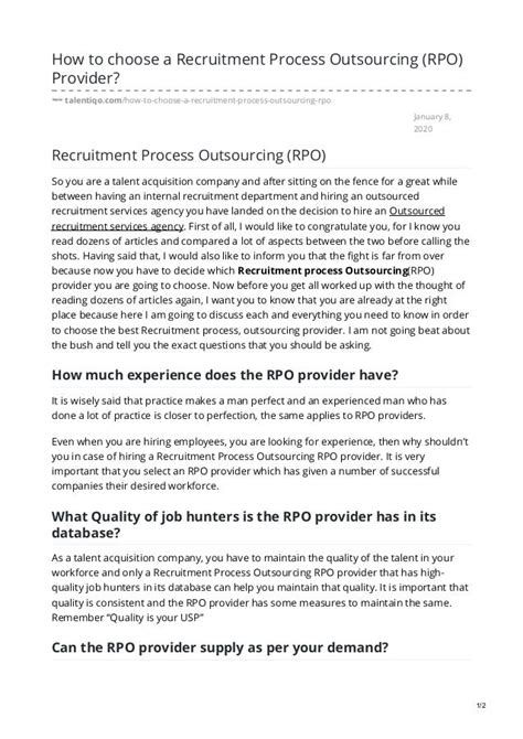 How To Choose A Recruitment Process Outsourcing Rpo Provider