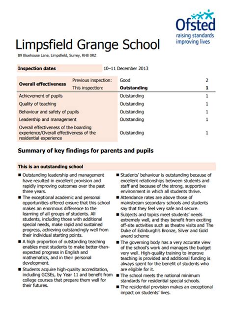 Ofsted Report – Limpsfield Grange School