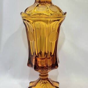 Vintage Fostoria Amber Coin Glass Urn Tall Container Mid Century