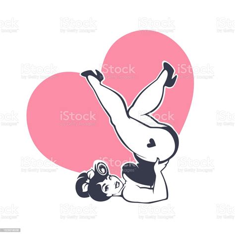 Happy Plus Size Pinup Girl On Heart Shape Background Stock Illustration