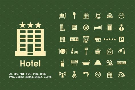 36 Hotel Icons Outline Icons Creative Market