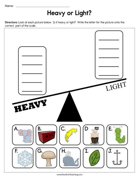 Heavy Or Light Worksheet By Teach Simple