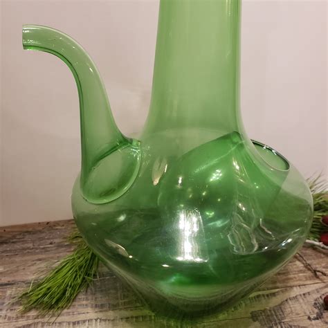 Vintage Green Glass Caraf Wine Decanter With Ice Chamber Etsy