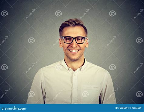 Young Handsome Man With Great Smile Wearing Fashion Eyeglasses Stock