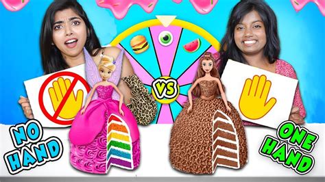 NO HAND Vs ONE HAND Barbie Cake Decorating Challenge Ramya Vasudev