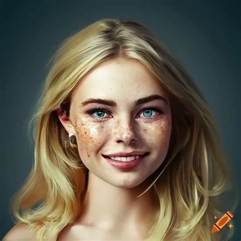 Portrait Of A Beautiful Woman With Freckles And Blonde Hair On Craiyon