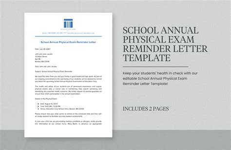 School Annual Physical Exam Reminder Letter Template In Word Pdf