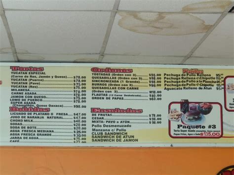 Carta Del Restaurante Tortas Estilo Yucatan Centro Civico Mexicali Mar Báltico 298