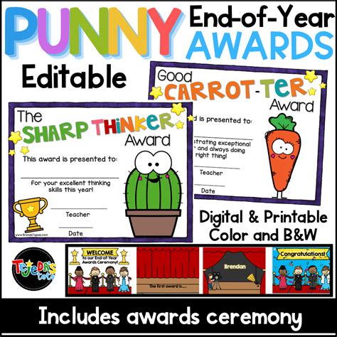 End Of The Year Student Awards Editable And Punny Tejedas Tots