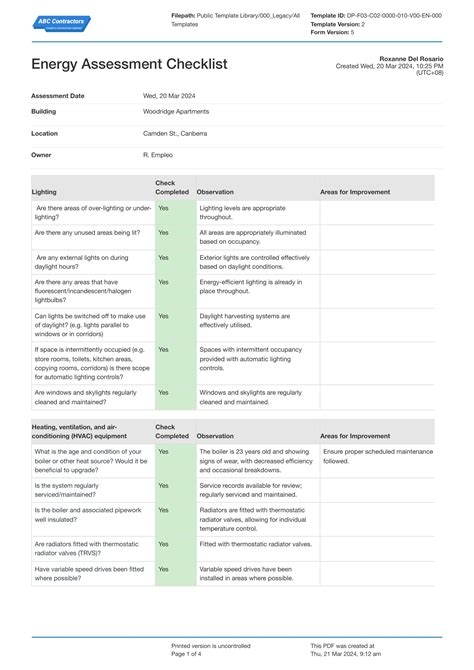 Energy Assessment Checklist Free Energy Audit Checklist