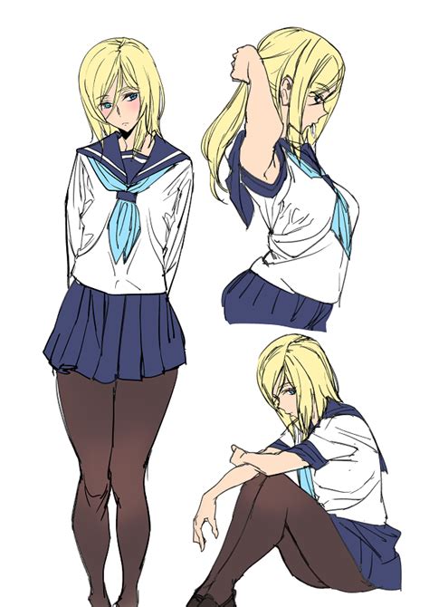 Safebooru 1girl Ashiomi Masato Black Legwear Blonde Hair Blue Eyes