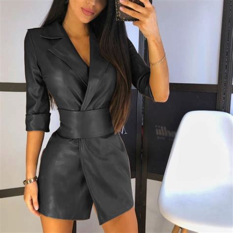 Idall Prom Dresses Formal Dresses Women Cool Leather Coat V Collar