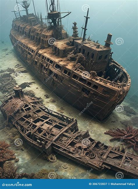 The Big Ship Sank in the Ocean Stock Illustration - Illustration of