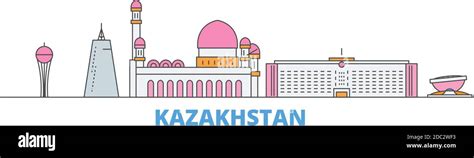 Kazakhstan Line Cityscape Flat Vector Travel City Landmark Oultine