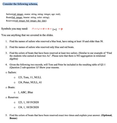 Solved Consider The Following Schema Sailors Sid Integer Chegg