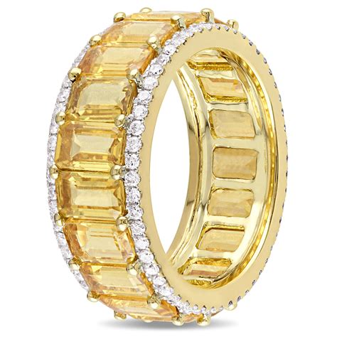 Emerald Cut Yellow Sapphire Diamond Band K Yellow Gold Ct De