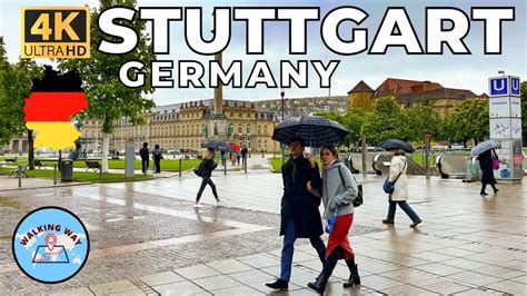 Stuttgart Germany Walking Tour Walk Under The Rain 4K 60fps