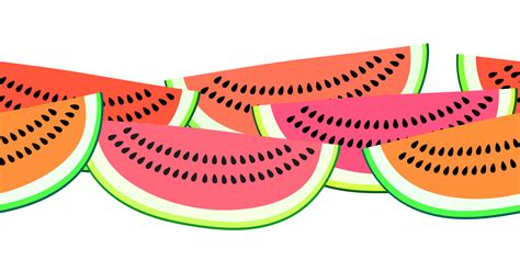 Vector Seamless Border Pattern With Watermelon Slices Colorful Hand