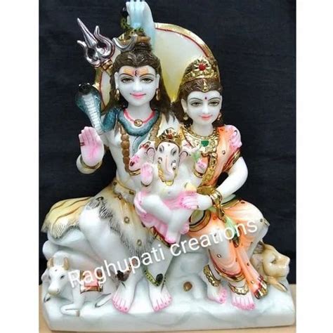 White Painted Marble Lord Shiva Parivar Statue For Worship Size 15