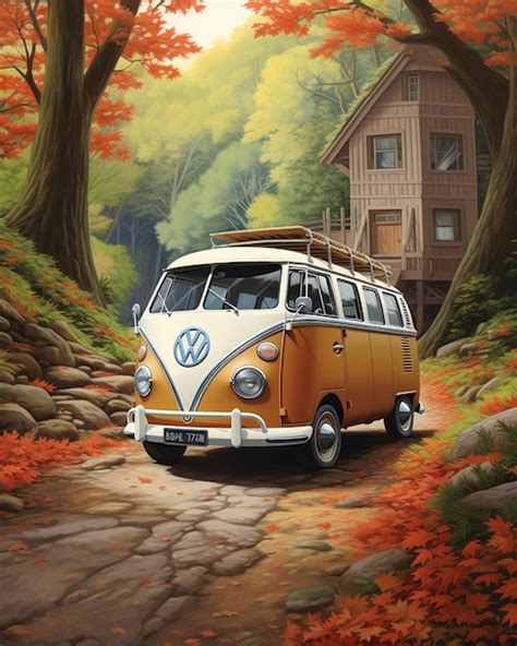 Vw Bus Drawing In Highly Detailed Style Premium Ai Generated Image