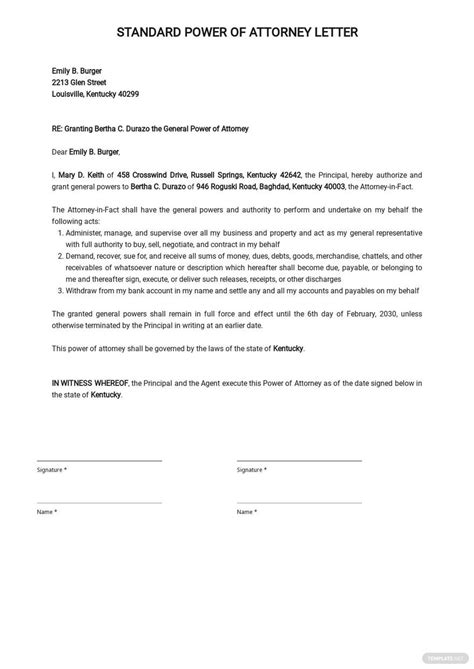 Free Free Standard Power Of Attorney Letter Template Google Docs