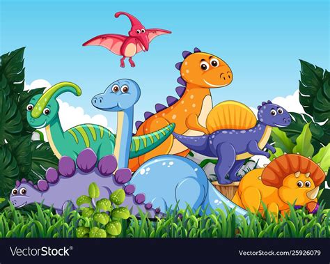 Many Dinosaur In Nature Vector Image On Vectorstock Bambino