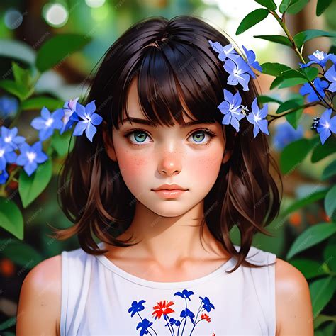 Premium Vector Anime Girl With A Flower In Her Hair